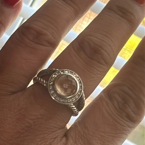 David Yurman Sterling Silver and Morganite with Diamond Ring